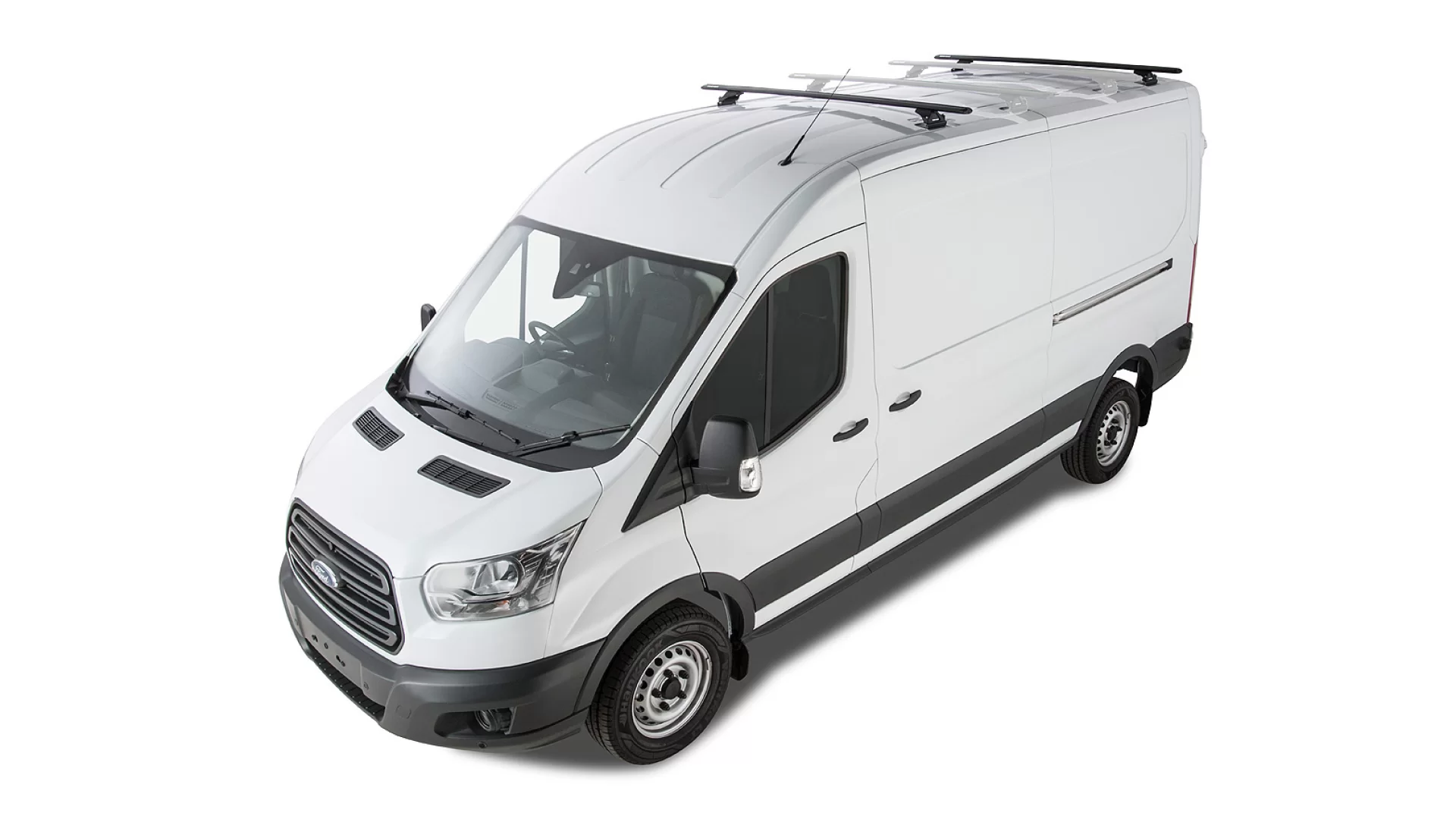 Rhino Rack JA6333 Vortex RLTP Black 2 Bar Roof Rack for Ford Transit L3H3 (V) 4dr LWB High Roof with Factory Mounting Point (2014 onwards) - Factory Point Mount