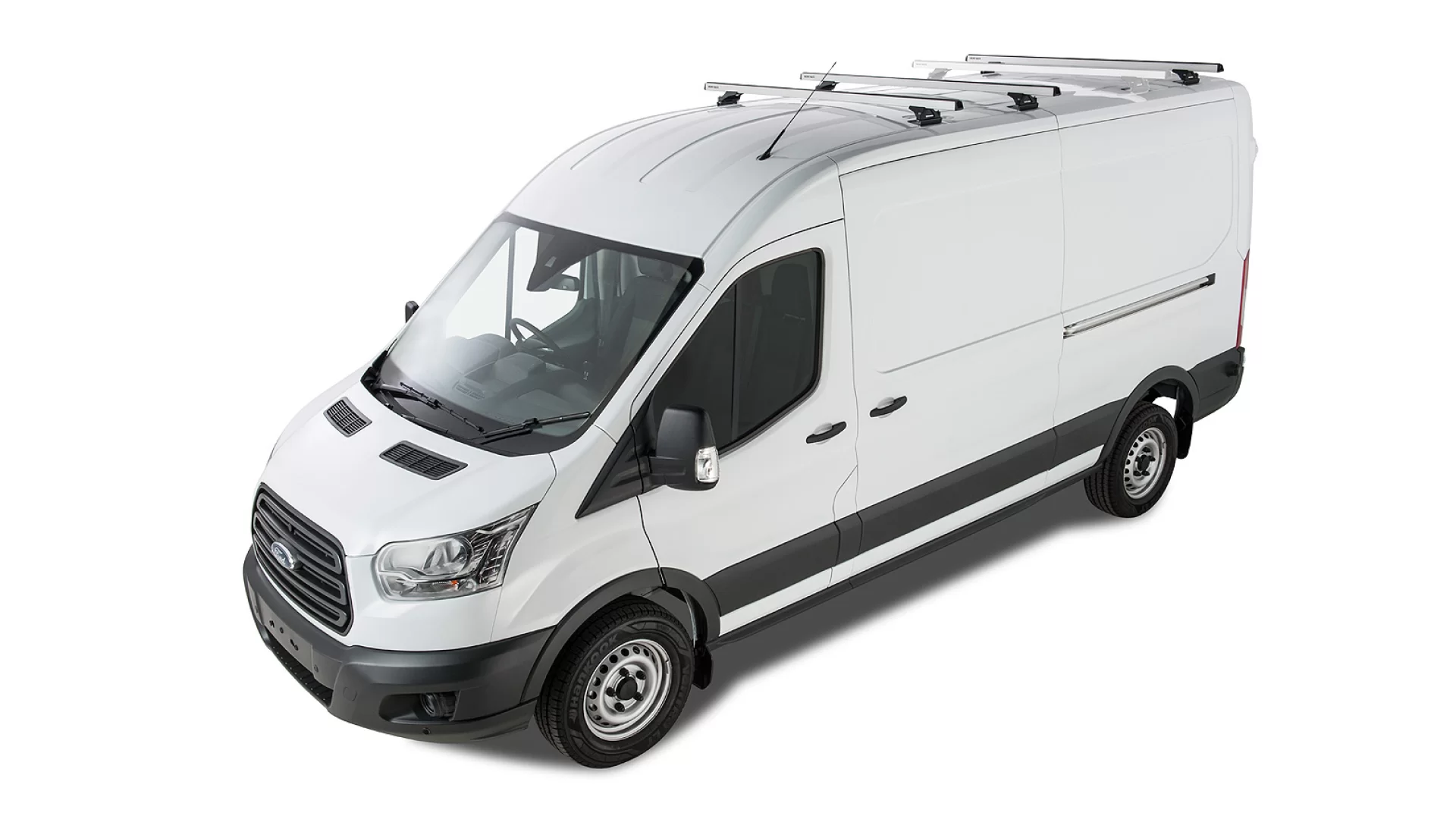 Rhino Rack JA6338 Heavy Duty RLTP Silver 3 Bar Roof Rack for Ford Transit L3H3 (V) 4dr LWB High Roof with Factory Mounting Point (2014 onwards) - Factory Point Mount