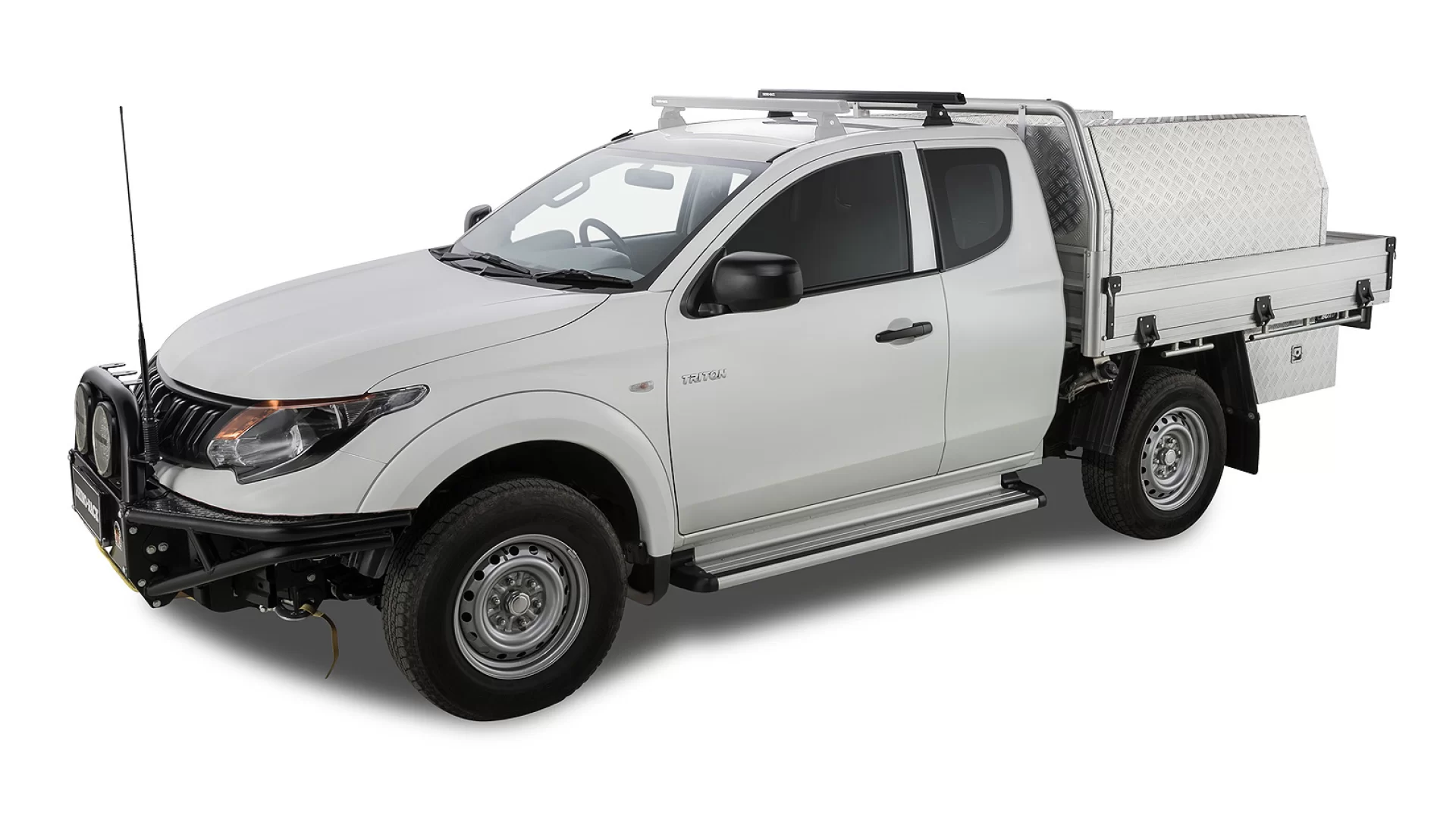 Rhino Rack JA8812 Heavy Duty RLT600 Ditch Mount Black 1 Bar Roof Rack (Rear) for Mitsubishi Triton MQ-MR Extra Cab Ute with Bare Roof (2015 onwards) - Factory Point Mount