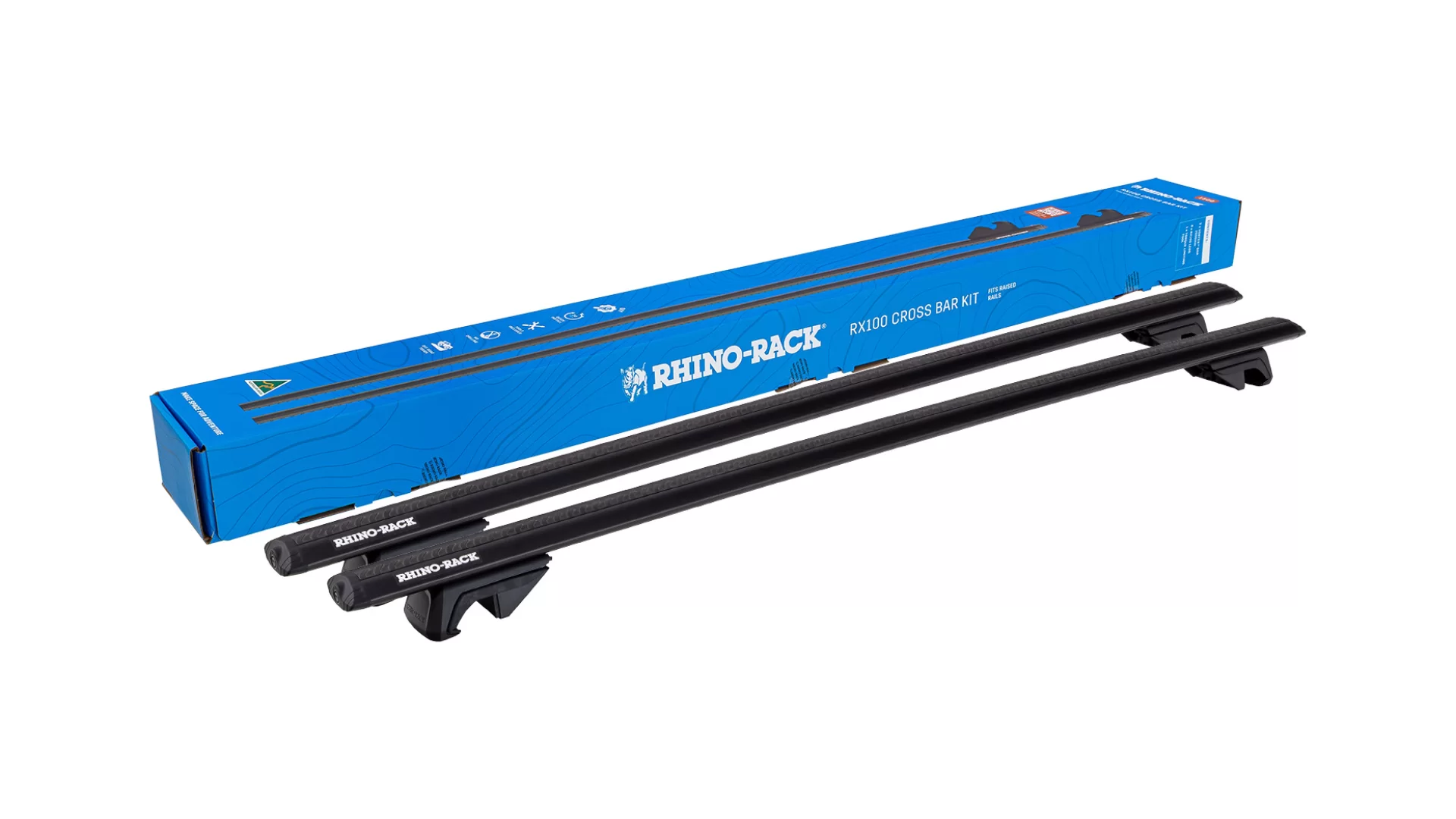 Rhino Rack RXB1VA150 RX100 Cross Bar Kit for Ford Ranger PJ-PK Wildtrak 4dr Ute with Raised Roof Rail (2007 to 2011) - Raised Rail Mount