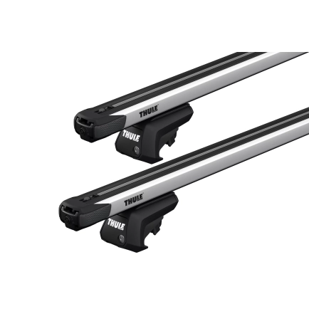 Thule 7104 SlideBar Evo Silver 2 Bar Roof Rack for Dacia Sandero Stepway III 5dr SUV with Raised Roof Rail (2021 onwards) - Raised Rail Mount