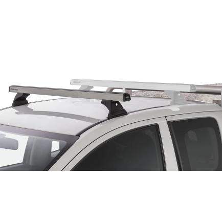 Rhino Rack JA8807 Heavy Duty RLT600 Ditch Mount Silver 1 Bar Roof Rack (Front) for Mitsubishi Triton MQ-MR Extra Cab Ute with Bare Roof (2015 onwards) - Factory Point Mount