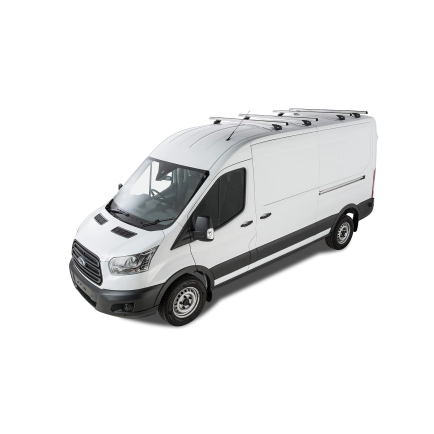 Rhino Rack JA6342 Heavy Duty RLTP Silver 4 Bar Roof Rack for Ford Transit L3H3 (V) 4dr LWB High Roof with Factory Mounting Point (2014 onwards) - Factory Point Mount